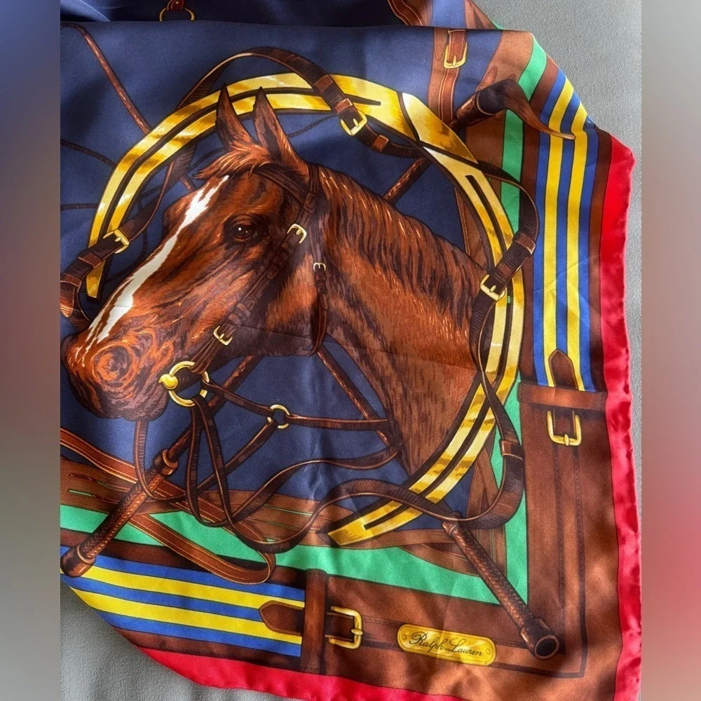 Ralph Lauren Collection Purple Label Equestrian Horse Silk Scarf Shawl 35